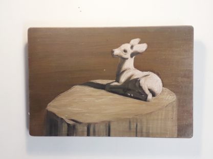 Peinture: Une biche sur une bûche 1